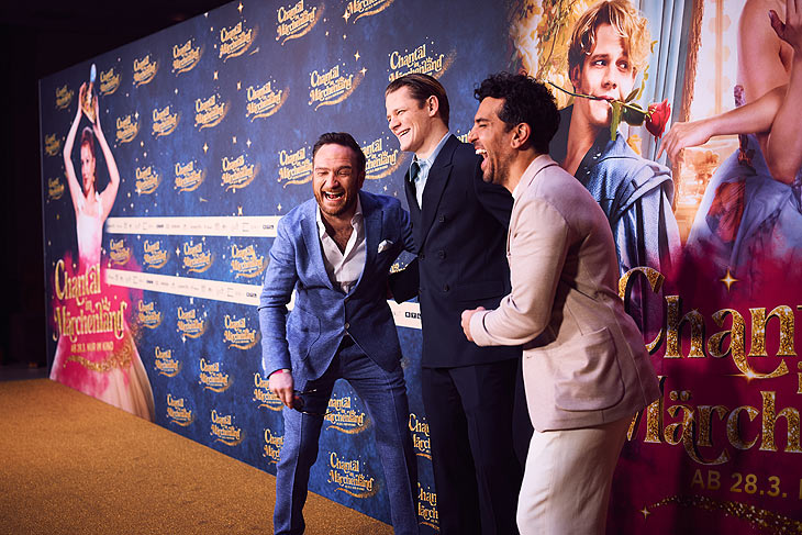 Frederick Lau, Max von Groeben, Elias M'Barek am Red Carpet bei der Chantal im Märchenland Premiere im mathäser Kino München am 25.03.2024 (©Foto: Constantin Film AG / Marvin Rupert)